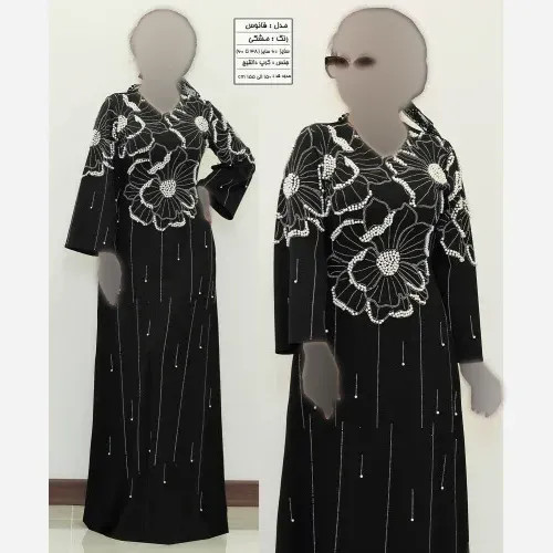 ماکسی مجلسی زنانه مدل فانوس جنس کرپ دالقیچ مشکی با خرجکار نگین و مروارید (2)