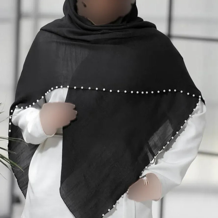 روسری نخی وال طرح ستاره مروارید دوزی شده قواره 125