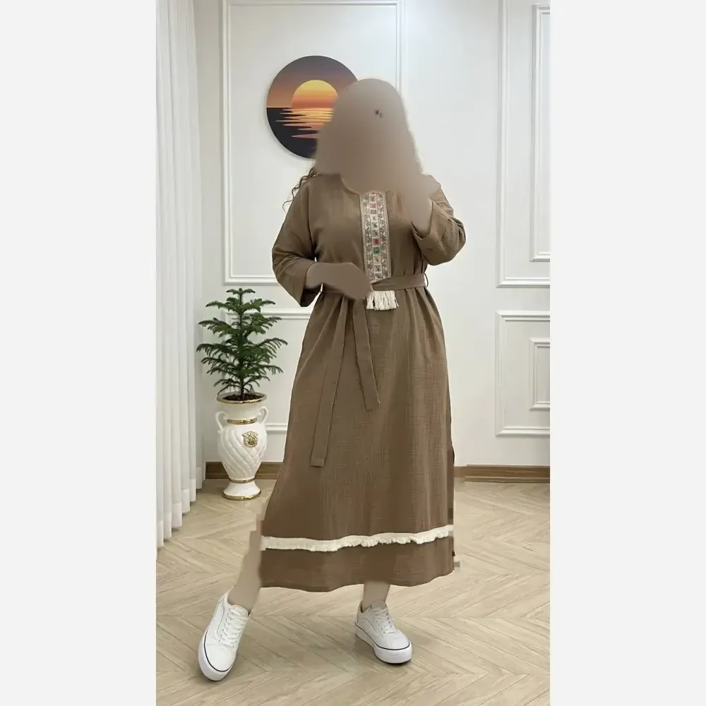 کفتان زنانه نوار کنفی جنس موسلین دبل فیس خارجی فری سایز