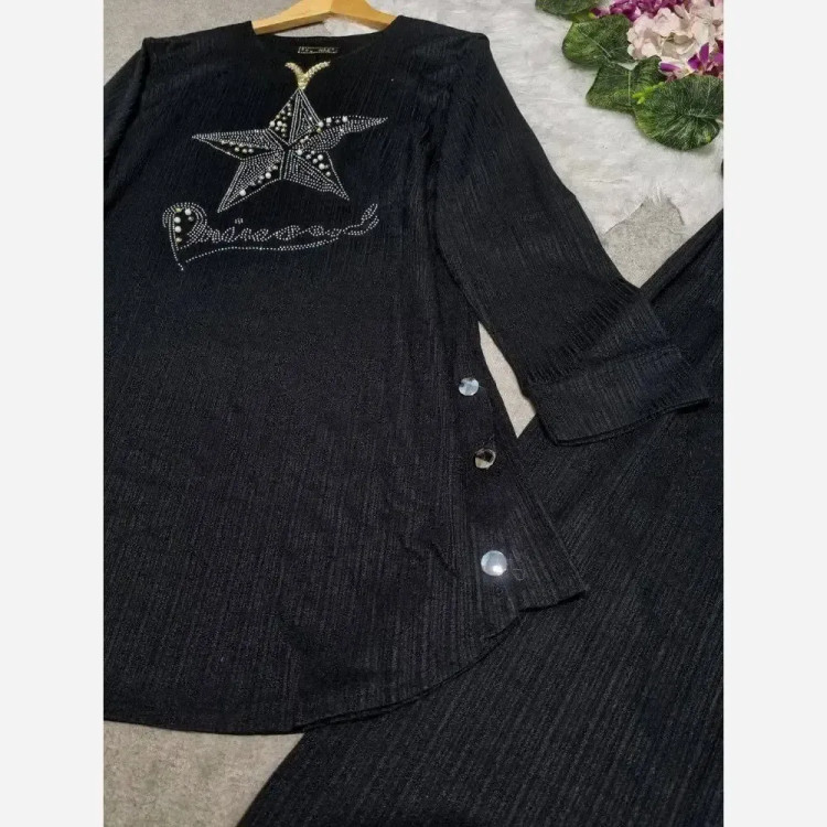 ست زنانه مجلسی جنس کریشه درجه یک رنگ مشکی فری سایز 36 تا 46