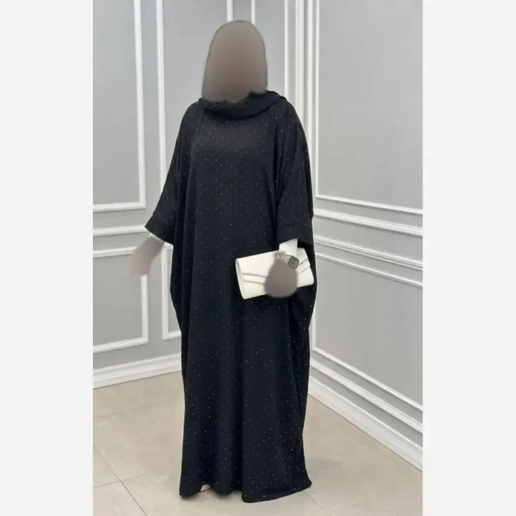 عبای زنانه مدل نگار جنس الیزه فول نگین مشکی فری سایز