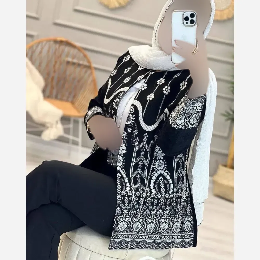 کت زنانه مدل نوردخت جنس پرشین و سوزن دوزی رنگ مشکی فری سایز 36 تا 46