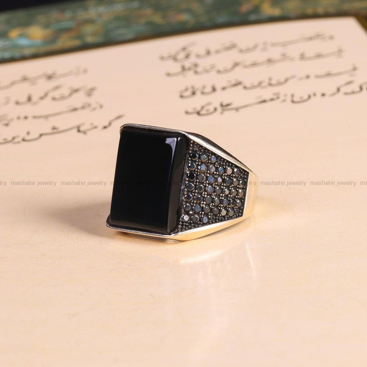 انگشتر عقیق مشکی مردانه کد 6773