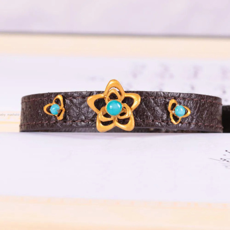 دستبند چرم فیروزه زنانه کد 2439