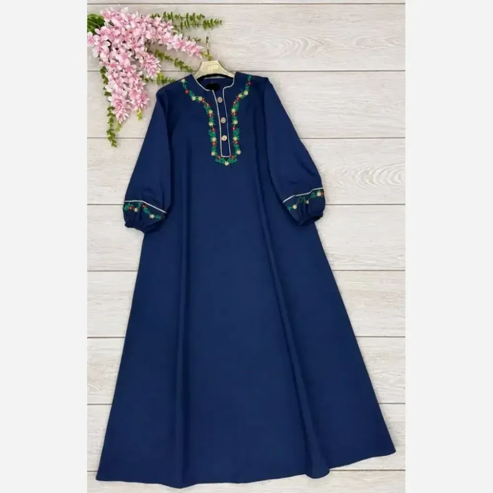 کفتان گلی لینن و گلدوزی سایز بزرگ فری سایز تا 50 رنگ مشکی و سرمه ای