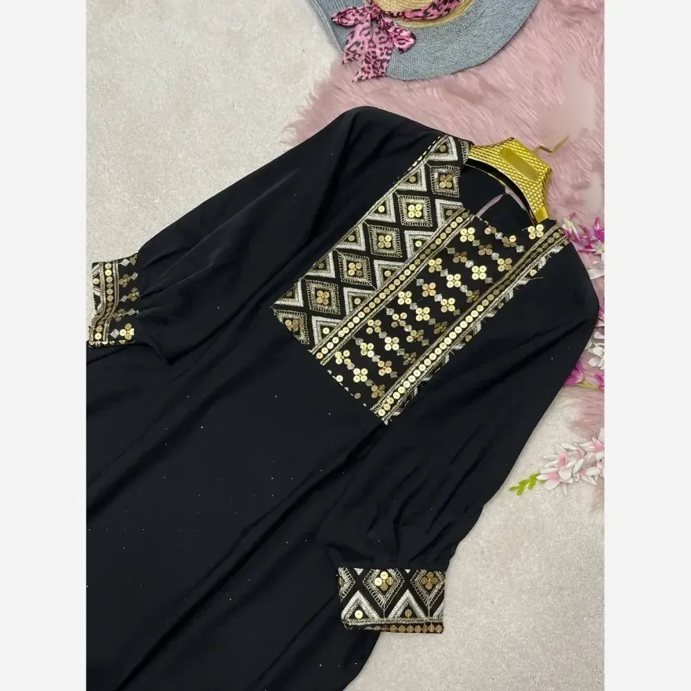 کفتان محرمی مشکی الیزه نگین کوبی شده و خرجکار هندی فری سایز
