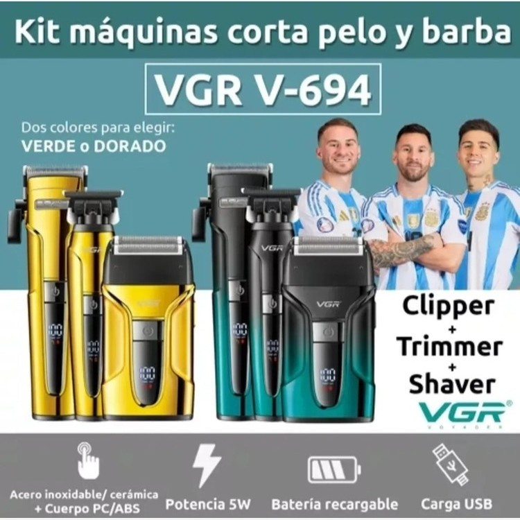 ست ماشین اصلاح سه کاره ( شیور و خط زن و حجم زن )موی سر و صورت وی جی آر V-694 ورژن جدید 694 ( گناوه مارکت