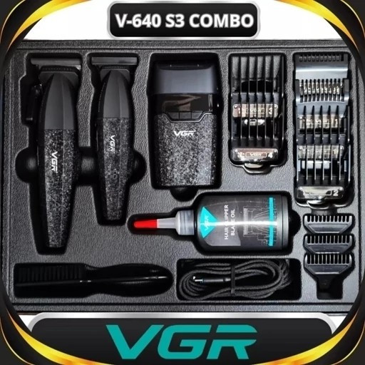ماشین اصلاح سه کاره حجم زن و خط زن و شیور شارژی سر صورت بدن ریش تراش وی جی آر صفر زن V-640 s3 ورژن جدید ( گناوه مارکت )
