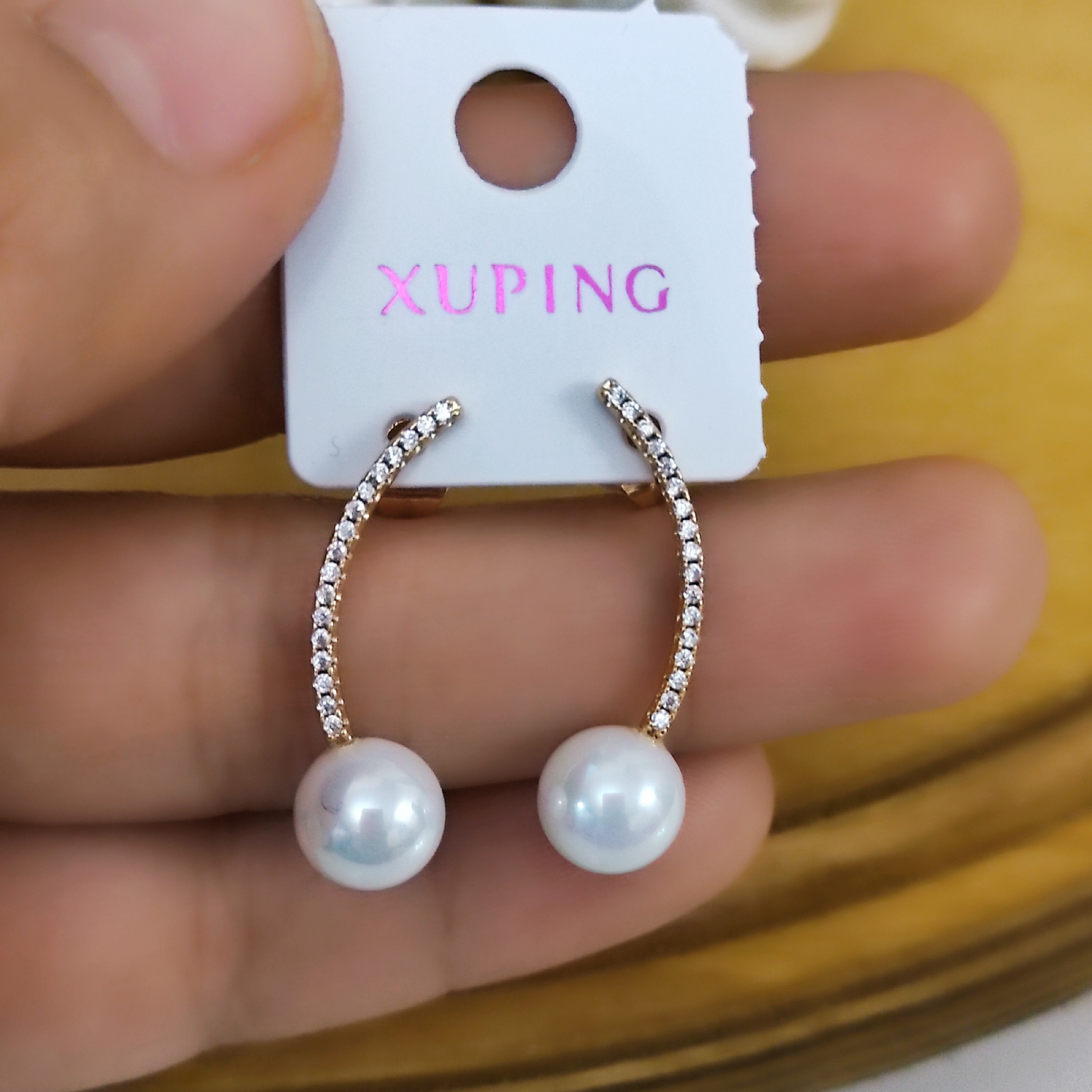 گوشواره ژوپینگ مرواریدی نگین دار استیل رنگ ثابت