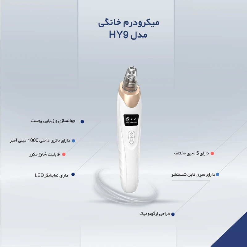 دستگاه میکرودرم خانگی شارژی با 5 سر تعویضی - پاکسازی عمقی و جوانسازی پوست