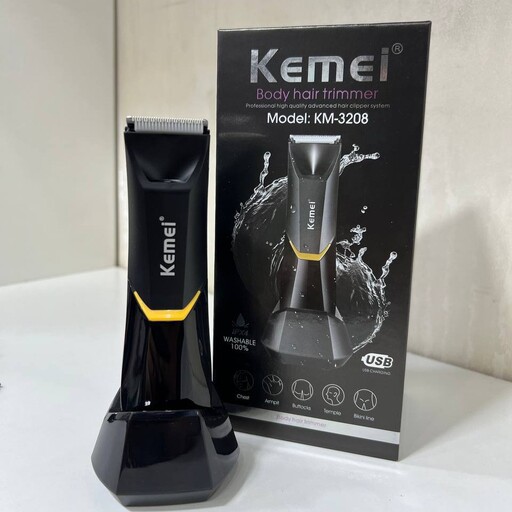 ماشین اصلاح مخصوص بدن و صورت kemei3208 با قابلیت اصلاح تمام نقاط بدن به علاوه خط زنی سر و صورت اورجینال