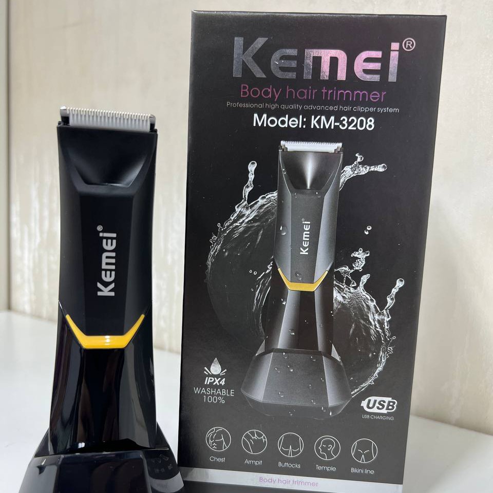 ماشین اصلاح مخصوص بدن و صورت kemei3208 با قابلیت اصلاح تمام نقاط بدن به علاوه خط زنی سر و صورت