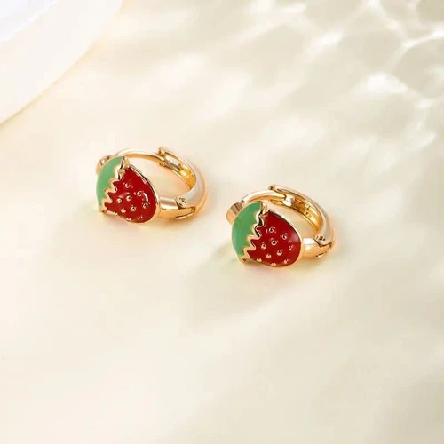 گوشواره توت فرنگی ژوپینگ میناکاری
