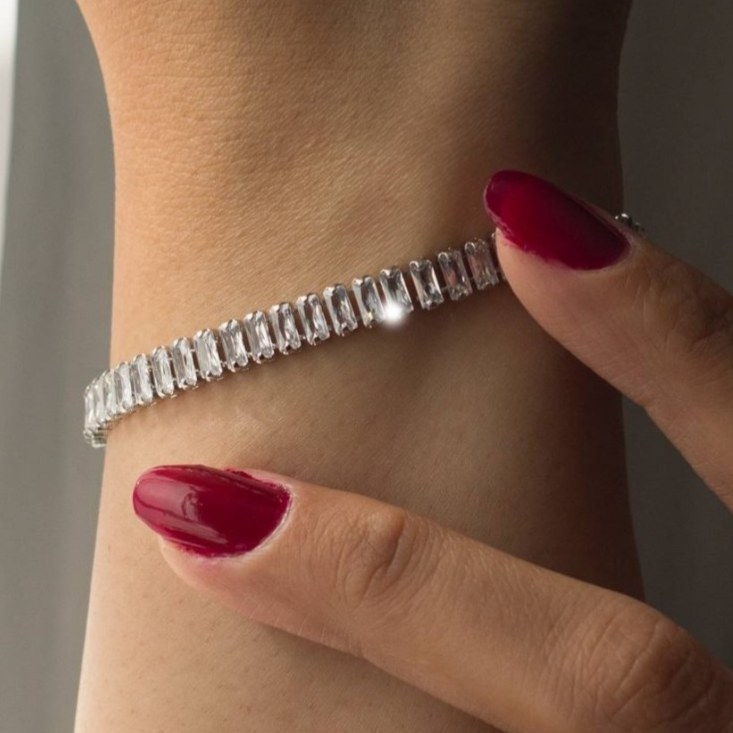 دستبند تنیسی دخترانه نقره ای نگینی