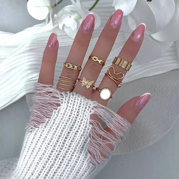 پک انگشتر قلب و پروانه طلایی و سفید
