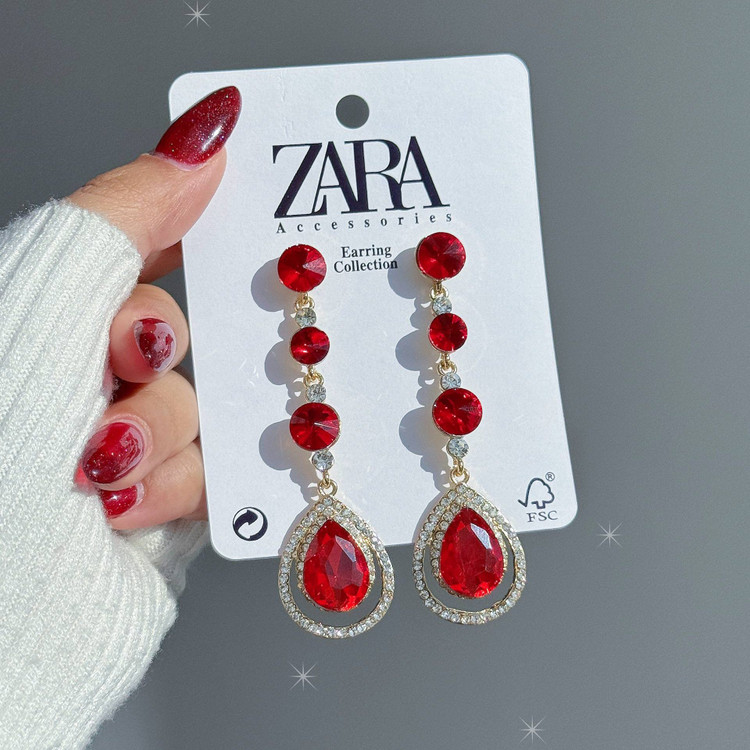 گوشواره مجلسی اشکی قرمز و صورتی