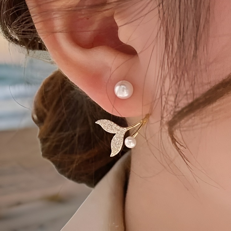 گوشواره دم وال 3 حالته طلایی و نقره ای