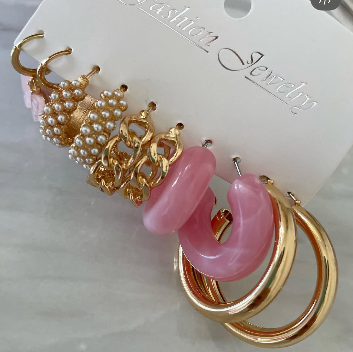 پک گوشواره مجموعه 5عددی حلقه ای مروارید و پروانه استیل کد 1019