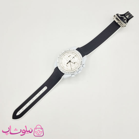 ساعت امگا سواچ moonswatch با بند رابر زنانه مردانه رنگ سفید مشکی کیفیت مستر کد 3750