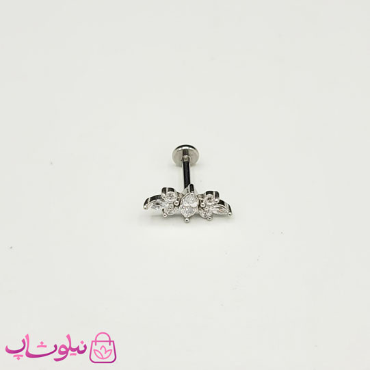 پیرسینگ گوش مدل نگین های سفید براق نقره ای رنگ کد 310