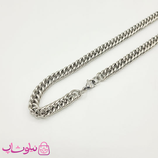 گردنبند مردانه زنجیری کارتیه استیل نقره ای 60 سانت 8 میل کد 499