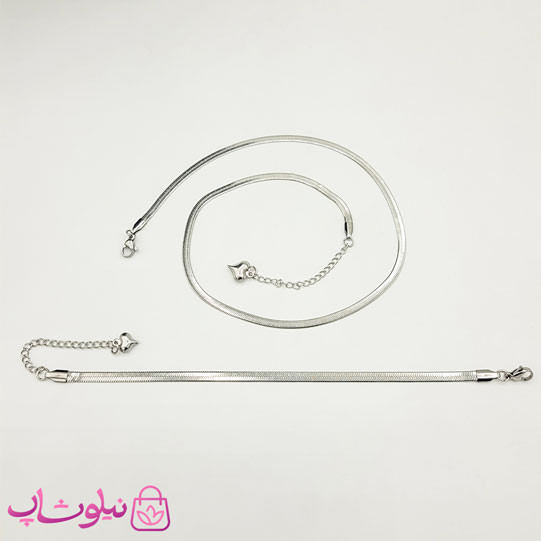 ست دستبند و گردنبند هرینگبون تخت نقره ای 4 میل کد 250