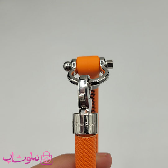 دستبند امگا رابر نارنجی مردانه سایز لارج کیفیت مستر با دوخت مشکی (طراحی جدید) کد 1350