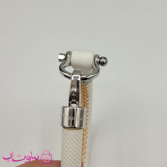 دستبند امگا رابر سفید مردانه سایز لارج کیفیت مستر با دوخت نارنجی (طراحی جدید) کد 1450