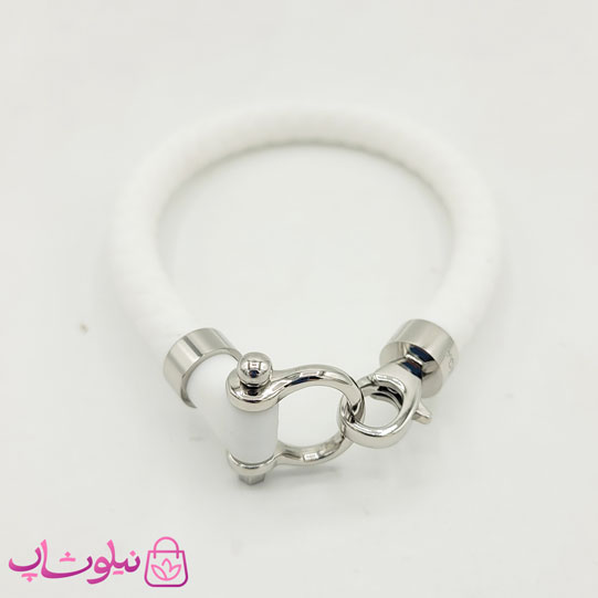 دستبند امگا رابر سفید با قفل نقره ای مردانه زنانه کیفیت مستر کد 1100