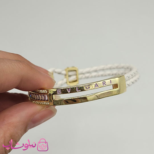 دستبند زنانه بولگاری مدل چرم استیل بنفش سفید طلایی کیفیت مستر کد 1600