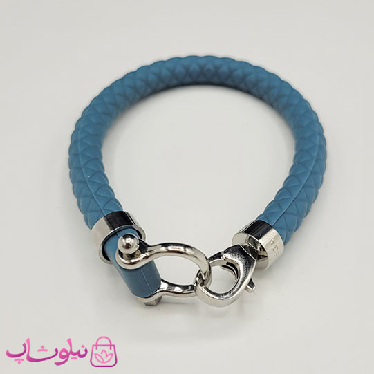 دستبند امگا رابر رنگ سبزآبی با قفل نقره ای کیفیت مستر کد 900