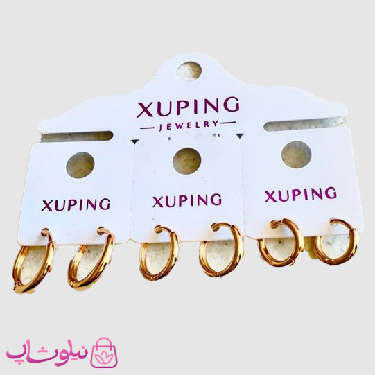 پک گوشواره ژوپینگ مدل حلقه ای ساده طلایی (سه جفت) کد 4491