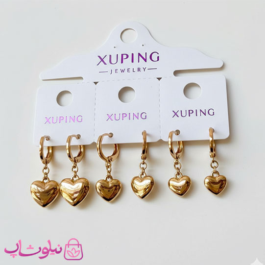 پک گوشواره ژوپینگ آویزدار مدل قلب (سه جفت) کد 699