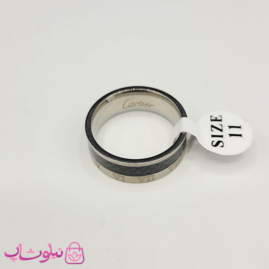 انگشتر مردانه کارتیه مدل اعداد یونانی نقره ای مشکی کد 460