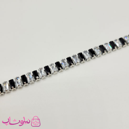 گردنبند زنانه تنیسی پهن دورنگ مشکی سفید کد 2998