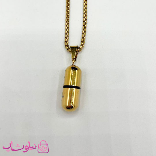 گردنبند استیل مردانه مدل کپسول طلایی کد 140