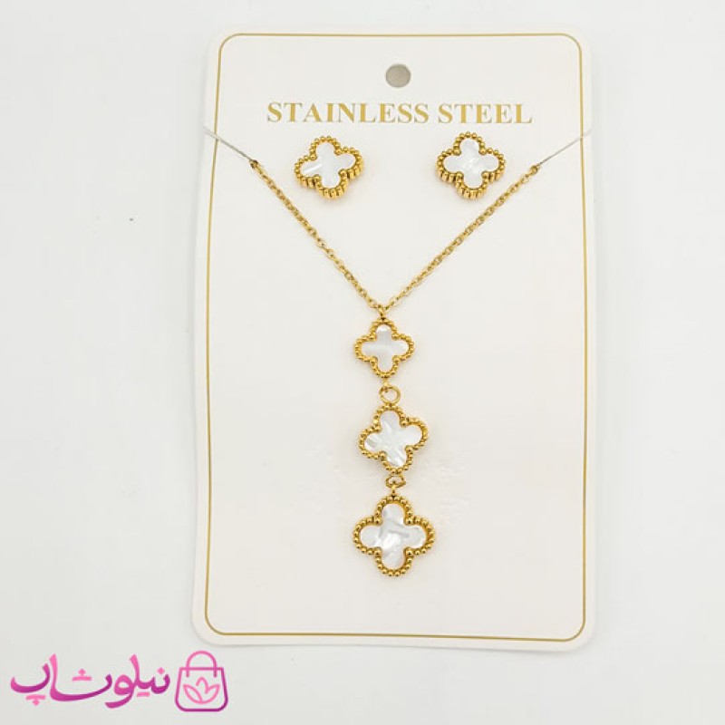 ست گوشواره و گردنبند دخترانه ونکلیف سفید کد 1291