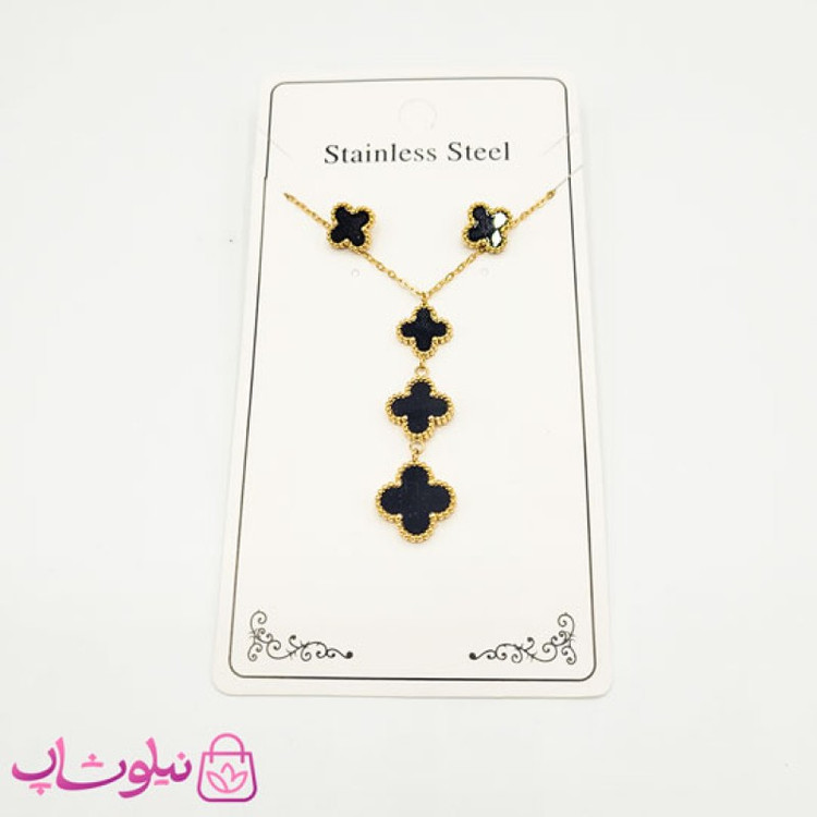 ست گوشواره و گردنبند دخترانه ونکلیف مشکی کد 1291