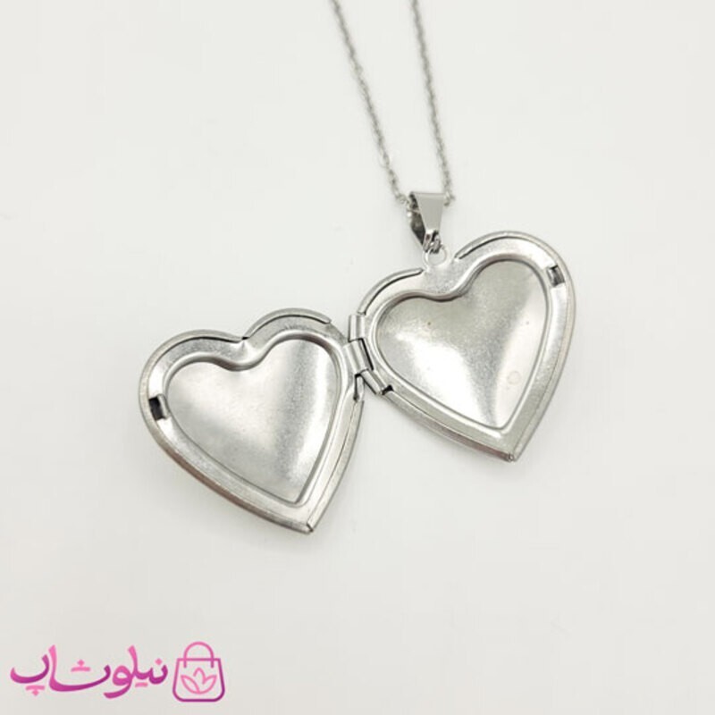 گردنبند قاب عکسی مدل قلب نقره ای