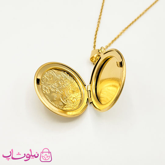 گردنبند لاکت دایره طرح گل طلایی کد 599