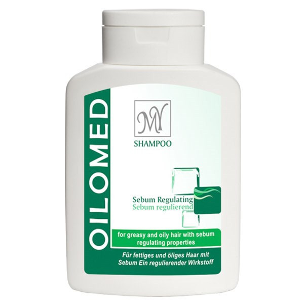 شامپو مو مای مدل Oilomed حجم 200 میلیلیتر، کاهش چربی پوست سر، تقویت ریشه و ساقه مو، اثر بازسازی کننده و تنظیم تولید هورمون DHT