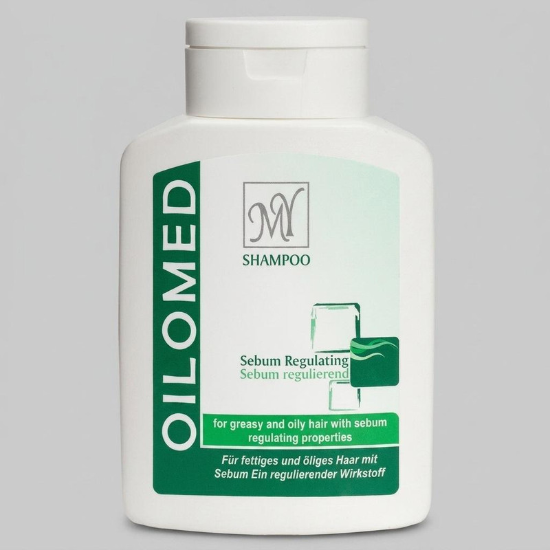 شامپو مو مای مدل Oilomed حجم 200 میلی‌لیتر، کاهش چربی پوست سر، تقویت ریشه و ساقه مو، اثر بازسازی کننده و تنظیم تولید هورمون DHT