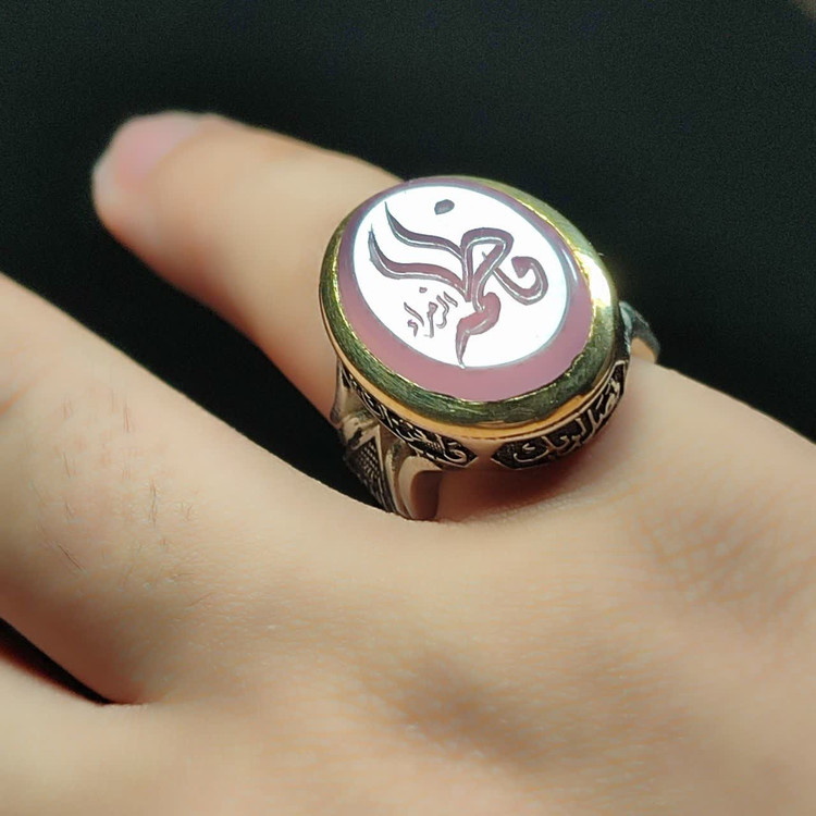 انگشتر آلیاژی باسنگ عقیق سوسنی حکاکی فاطمه الزهرا کد 6161