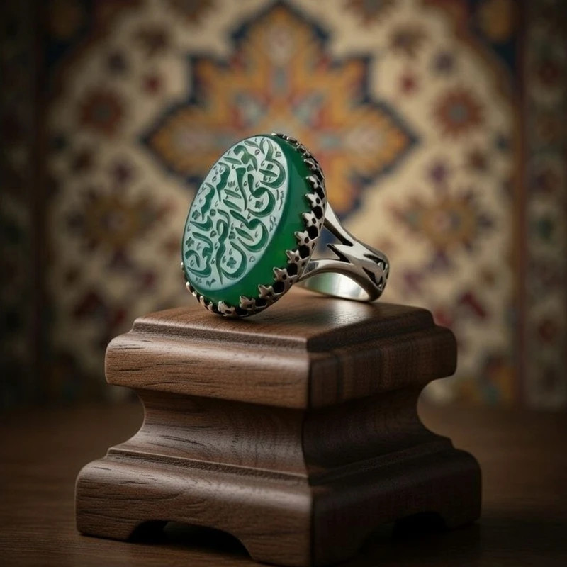 انگشتر نقره عقیق مردانه مدل سرنیزه طرح حکاکی افوض امری الی الله ان الله بصیر بالعباد کد 9229