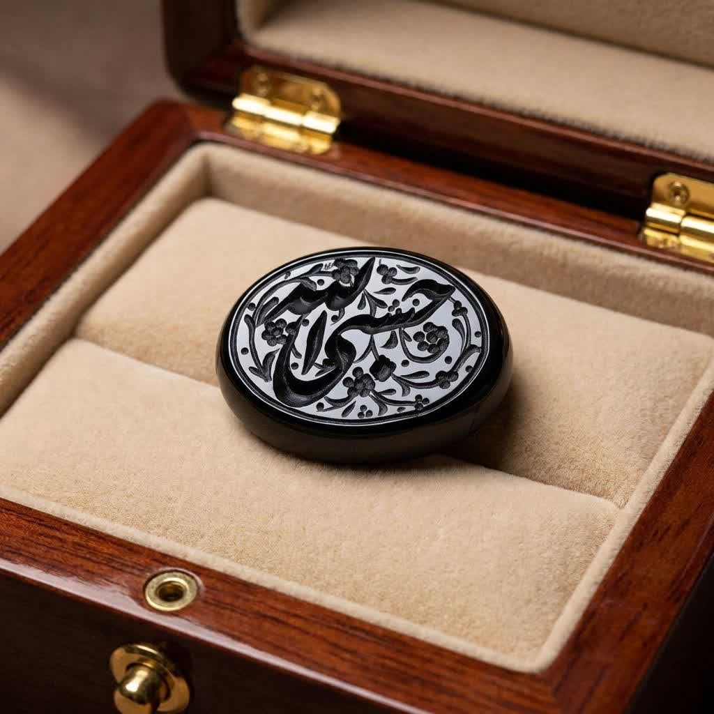 نگین عقیق مشکی حکاکی حسبی الله کد 5901