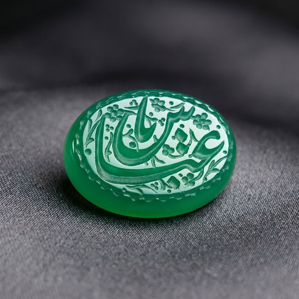 نگین عقیق سبز حکاکی یا عباس کد 5870