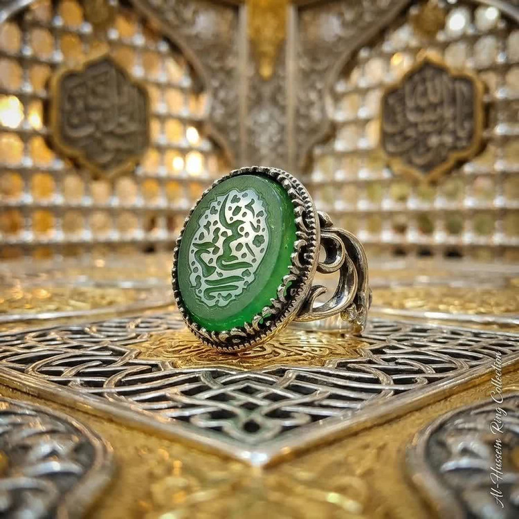 انگشتر عقیق سبز مردانه با حکاکی «یا امالبنین» | ترکیب اصالت، انرژی مثبت و شکوه معنوی کد 5007