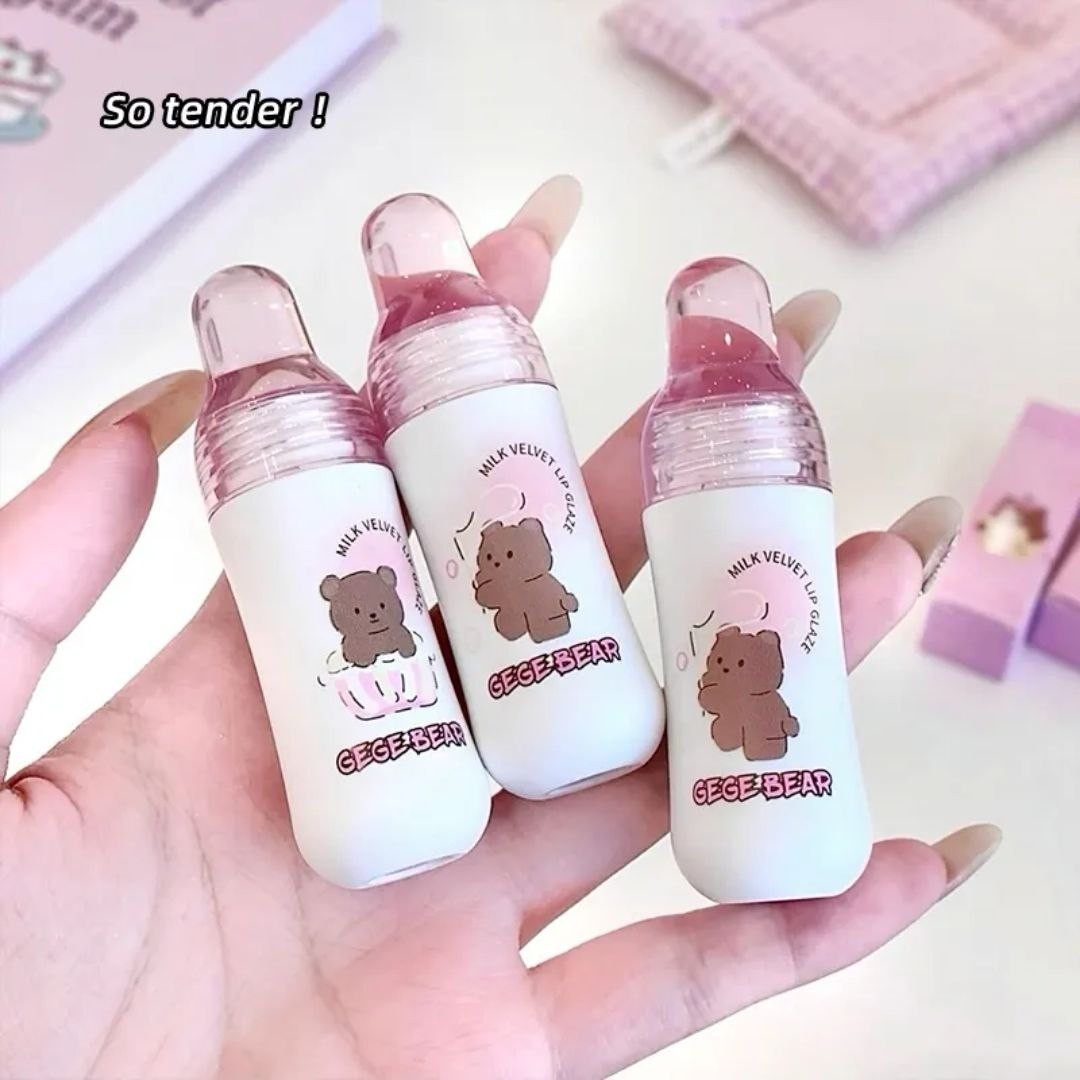 رژ لب مایع مات مخملی خمیری سبک نچرال شیشه شیر پستونکی خرس تدی کیوت فانتزی پینترستی گوگولی طرح بستنی مناسب کادو هدیه