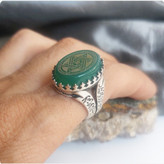 انگشتر عقیق سبز اصل ستاره سلیمان و حرز کامل امام جواد (ع)