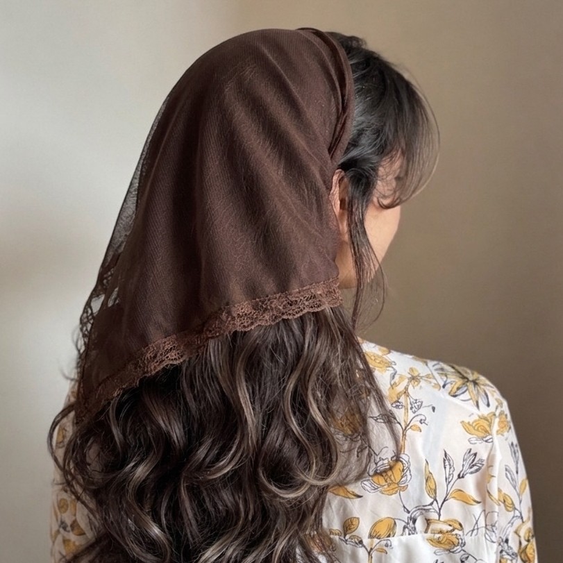 تل اسکارف توری روسری مینی دومیله ای روبان دار